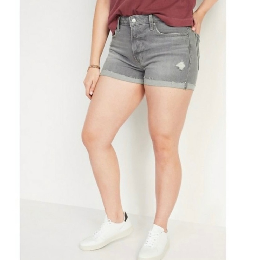 Old Navy Sz 12 Shorts O.G. High Rise Denim Distressed Cuffed Gray Peony Stretch